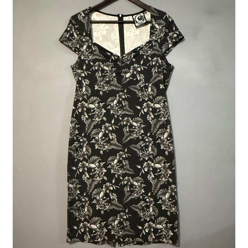 Killstar XXL Skull Floral Print Dress Black Midi Bodycon Goth Retro Whimsigoth